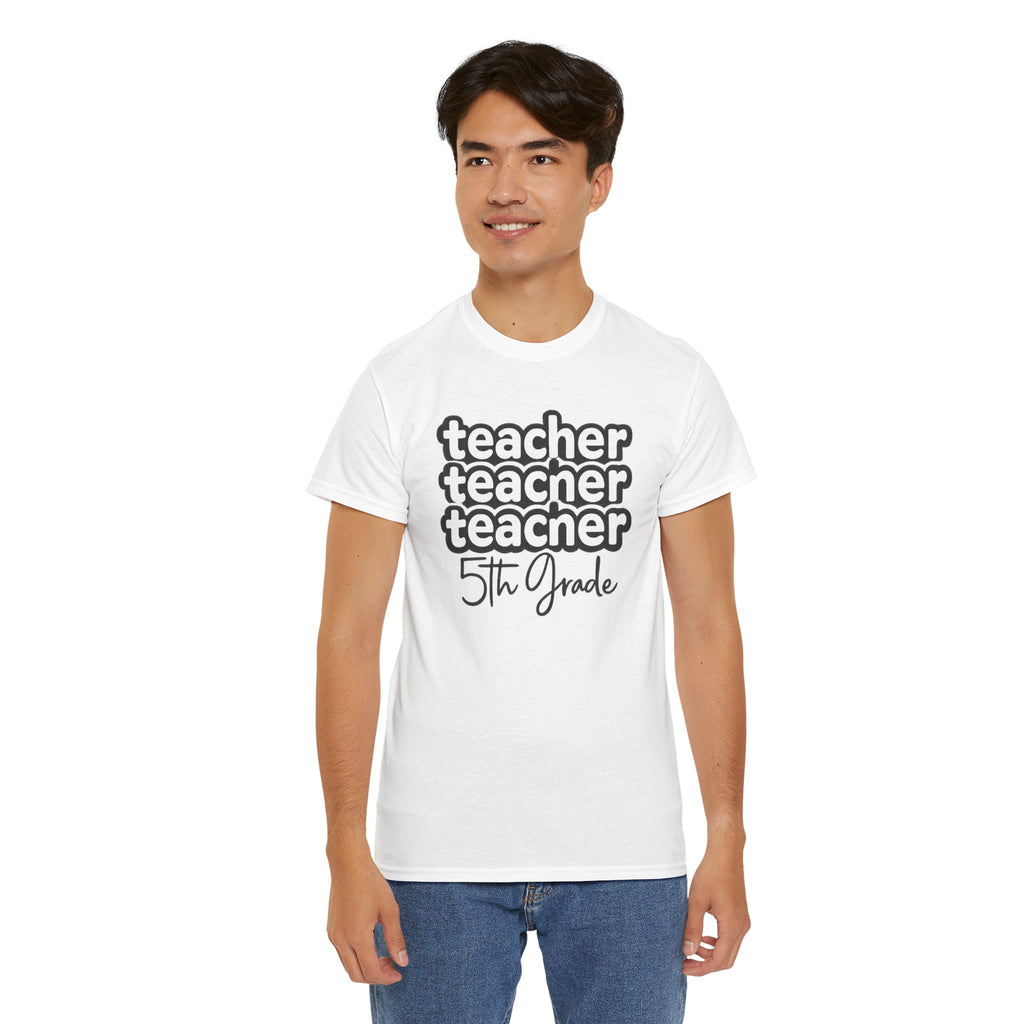 ⚡ 5th Grade Teacher T-Shirt — 'teacher teacher teacher' Cute Retro Stack Tee