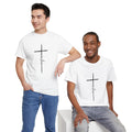 Faith Cross T-Shirt — Vertical 'Teacher' Script Christian Tee
